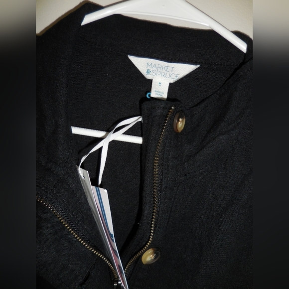 Nwt Market & Spruce Womens Linen Rayon Black Cargo Utility Button Zip Up Jacket - Picture 4 of 5